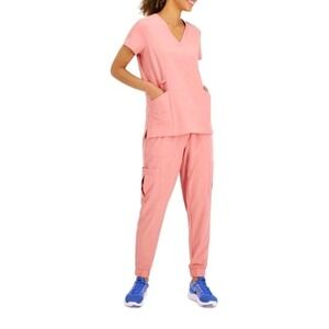 Hanes Comfort Fit Scrub Set XL Rose Pink V-Neck Top Jogger Pants‎ Medical Nurse